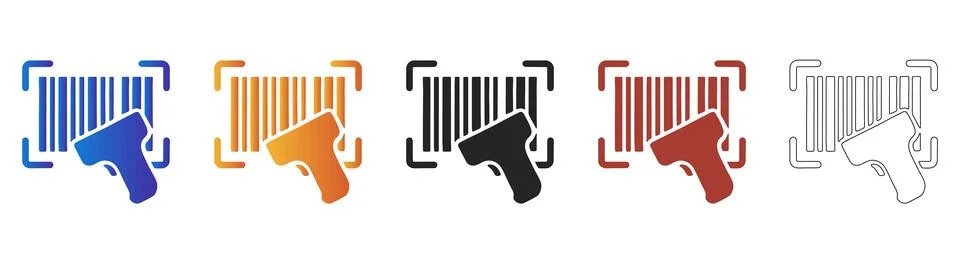 Barcode scanner with scanning frame icon set Stock Illustration