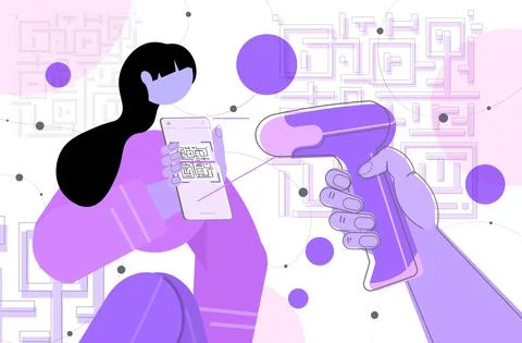 Barcode scanner scanning QR code on smartphone screen electronic digital Stock Illustration