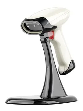 Barcode Scanner with Stand, Handheld Bar Code Scanner with Adjustable Stand.. Stock-Illustration