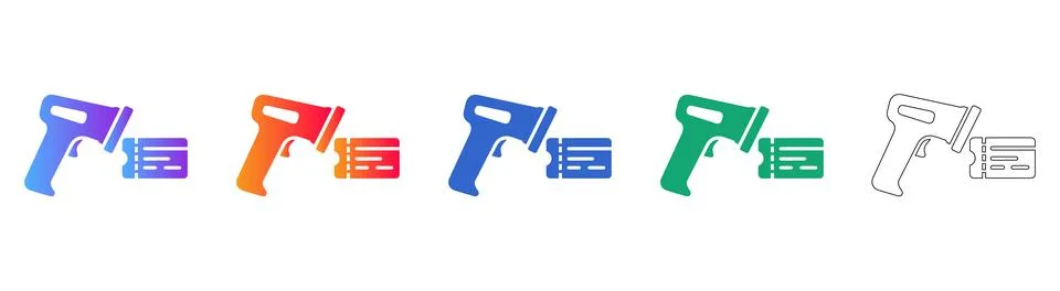Barcode Scanner with Ticket Icon Set Stock Illustration
