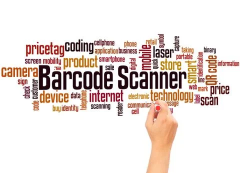 Barcode scanner word cloud and hand writing concept Stock Illustration