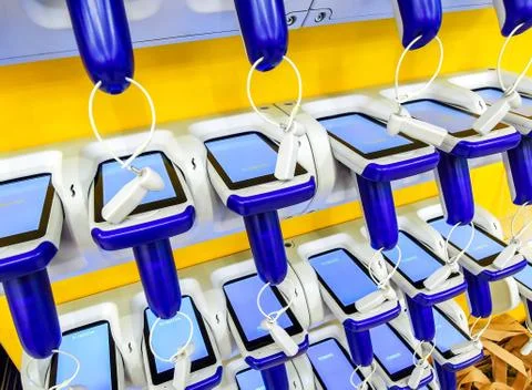 Barcode scanners at the Lenta superstore Stock Photos