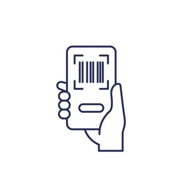 Barcode scanning app in phone line icon イラスト素材