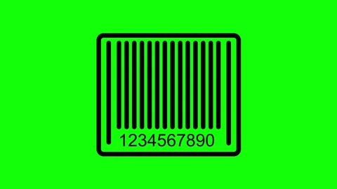 Barcode scanning icon zooming in and out on a bright green screen background Stock Footage 330534163
