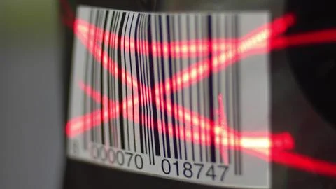 Barcode Scanning with Multiple Barcode Scanners Red Laser Beams Stock-Fotos