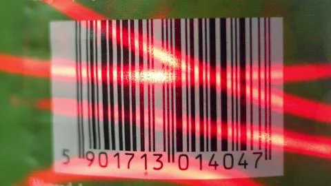 Barcode Scanning with Multiple Barcode Scanners Red Laser Beams Stock-Fotos