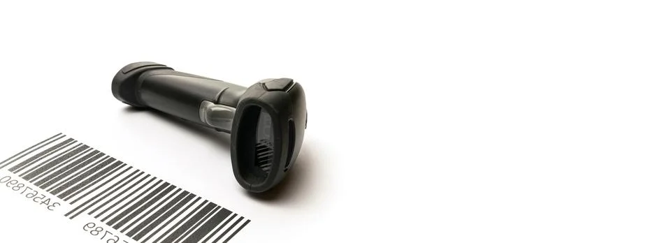 Barcode scanning. Reader laser scanner for warehouse. Retail label barcode sc Stock-Fotos