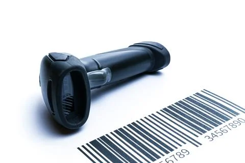 Barcode scanning. Reader laser scanner for warehouse. Retail label barcode sc Stock-Fotos