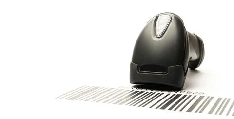 Barcode scanning. Reader laser scanner for warehouse. Retail label barcode sc Stock-Fotos