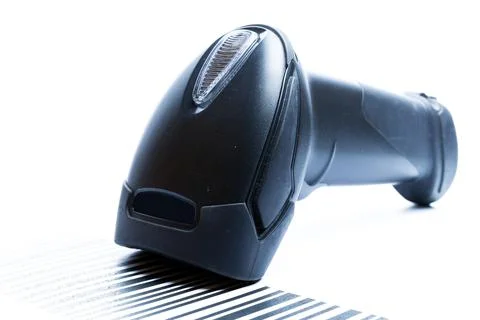 Barcode scanning. Reader laser scanner for warehouse. Retail label barcode sc Stock-Fotos