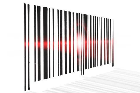 Barcode scanning red beam on white background. 스톡 사진