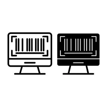 Barcode on screen line and glyph icon. Barcode on computer monitor vector Stockillustratie