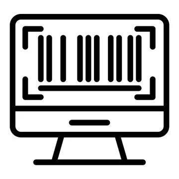 Barcode on screen line icon. Barcode on computer monitor vector illustration Stock Illustration