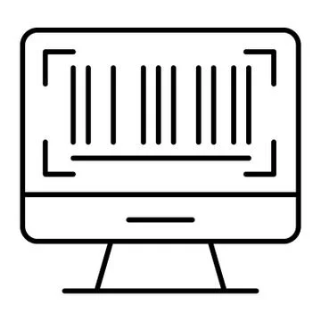 Barcode on screen thin line icon. Barcode on computer monitor vector Stock Illustration