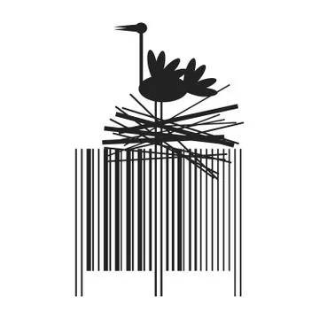 Barcode with stork nest Stock Illustration