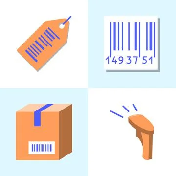 Barcode tags and scanner icon set Stock-Illustration
