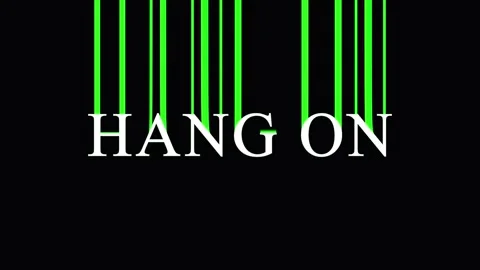 Barcode text Hang On in motion with green lines on black background Stock Footage 345621851