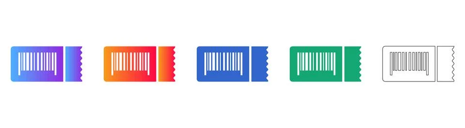 Barcode Ticket Icon Set Stock Illustration