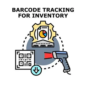 Barcode tracking process for inventory management system 스톡 일러스트