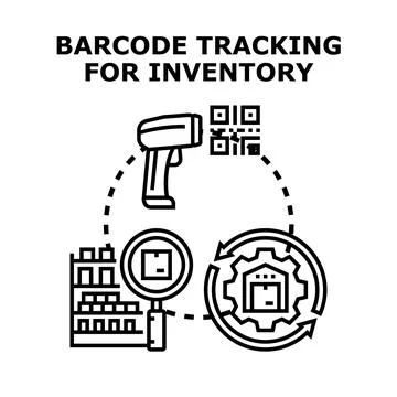 Barcode tracking process for inventory management system 스톡 일러스트