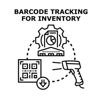 Barcode tracking process for inventory management system 스톡 일러스트