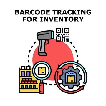 Barcode tracking process for inventory management system Illustration