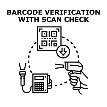 Barcode verification with scan checking digital payment process Ilustração Stock