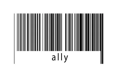 Barcode on white background with inscription ally below. Concept of trading a Stock Illustration