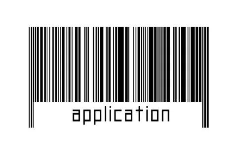 Barcode on white background with inscription application below. Concept of tr 写真素材