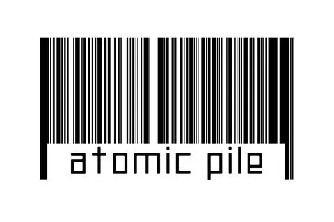 Barcode on white background with inscription atomic pile below. Concept of tr Stock Illustration