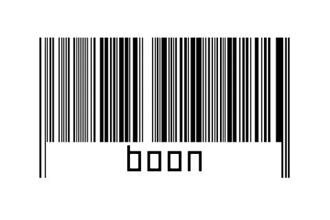 Barcode on white background with inscription boon below. Concept of trading a Stock Illustration