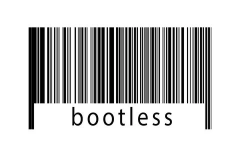 Barcode on white background with inscription bootless below. Concept of tradi Stock Illustration