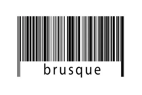Barcode on white background with inscription brusque below. Concept of tradin Stock Illustration