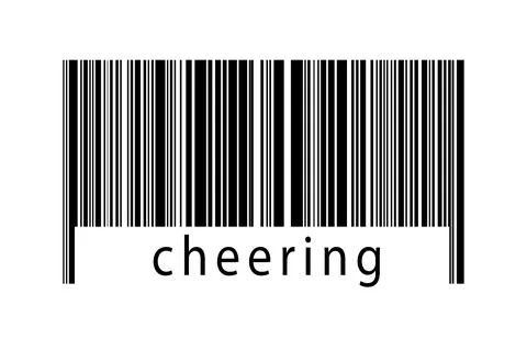 Barcode on white background with inscription cheering below. Concept of tradi Stock Illustration