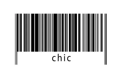 Barcode on white background with inscription chic below. Concept of trading a Stock Illustration