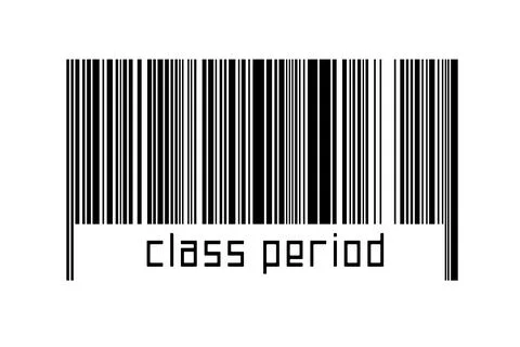 Barcode on white background with inscription class period below. Concept of t Stock Illustration