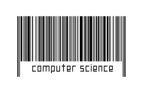 Barcode on white background with inscription computer science below. Concept  Illustrazione stock