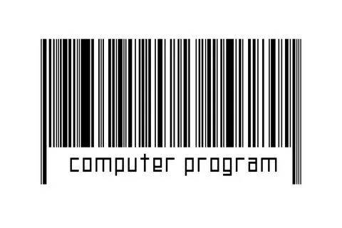 Barcode on white background with inscription computer program below. Concept  Illustration
