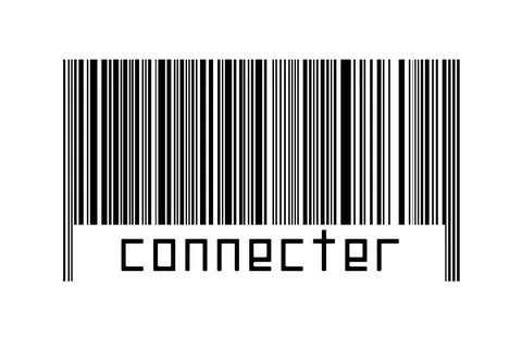Barcode on white background with inscription connecter below. Concept of trad Illustrazione stock