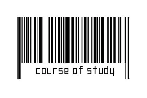 Barcode on white background with inscription course of study below. Concept o 写真素材