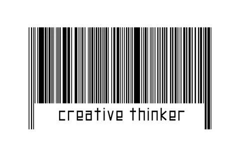 Barcode on white background with inscription creative thinker below. Concept  스톡 일러스트