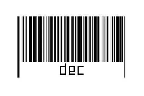 Barcode on white background with inscription dec below. Concept of trading an Illustrazione stock