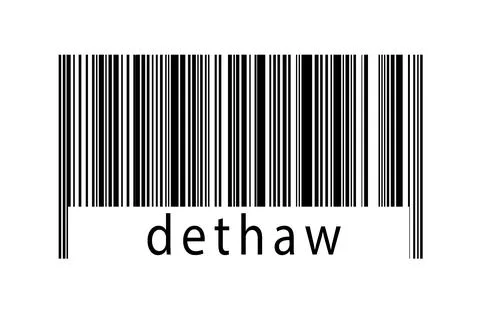 Barcode on white background with inscription dethaw below. Concept of trading 스톡 일러스트