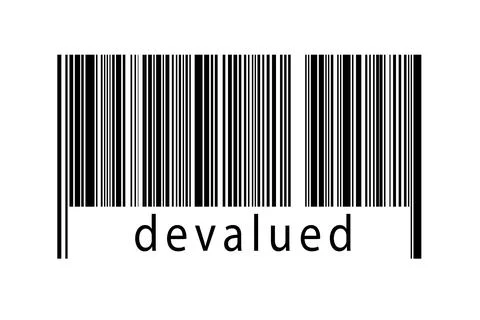 Barcode on white background with inscription devalued below. Concept of tradi Stock Illustration
