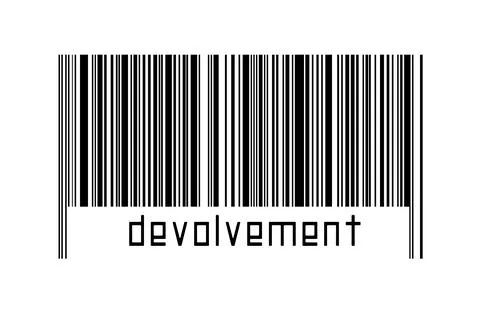 Barcode on white background with inscription devolvement below. Concept of tr Stock Photos