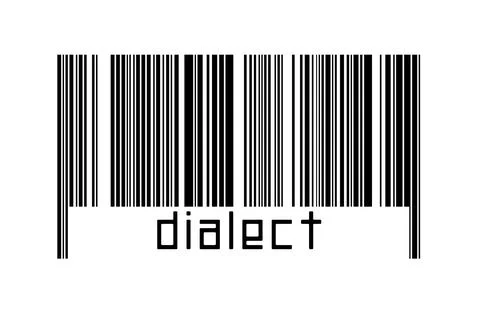 Barcode on white background with inscription dialect below. Concept of tradin Stock Illustration