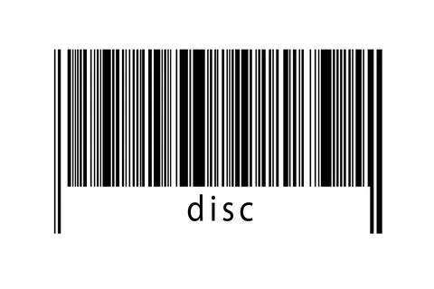 Barcode on white background with inscription disc below. Concept of trading a Stock Illustration
