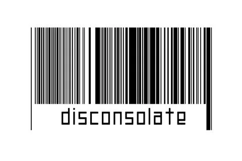 Barcode on white background with inscription disconsolate below. Concept of t Stock Photos