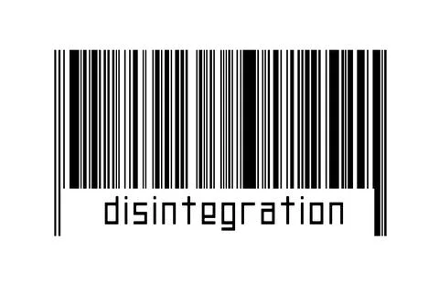 Barcode on white background with inscription disintegration below. Concept of Stock Illustration
