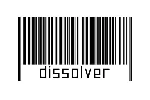 Barcode on white background with inscription dissolver below. Concept of trad Stock Illustration